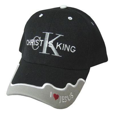 Christ is King Black Canvas Baseball Cap with Embroidery | One Size Fits All | Hook & Loop Closure | 100% Cotton | Adjustable Band in Back | 6 Panel hat w/ 6 Eyelets
