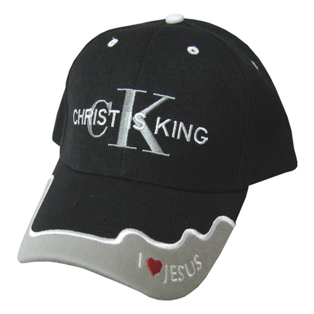 Christ is King Black Canvas Baseball Cap with Embroidery | One Size Fits All | Hook & Loop Closure | 100% Cotton | Adjustable Band in Back | 6 Panel hat w/ 6 Eyelets
