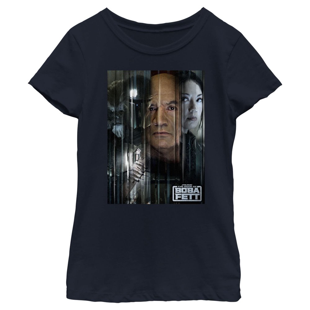 STAR WARS Girl's The Book of Boba Fett Faces of Heroes On Tatooine T-Shirt - Navy Blue - Medium