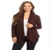 Casual Solid Long Sleeve Open Front Draped Cardigan Brown S view 1