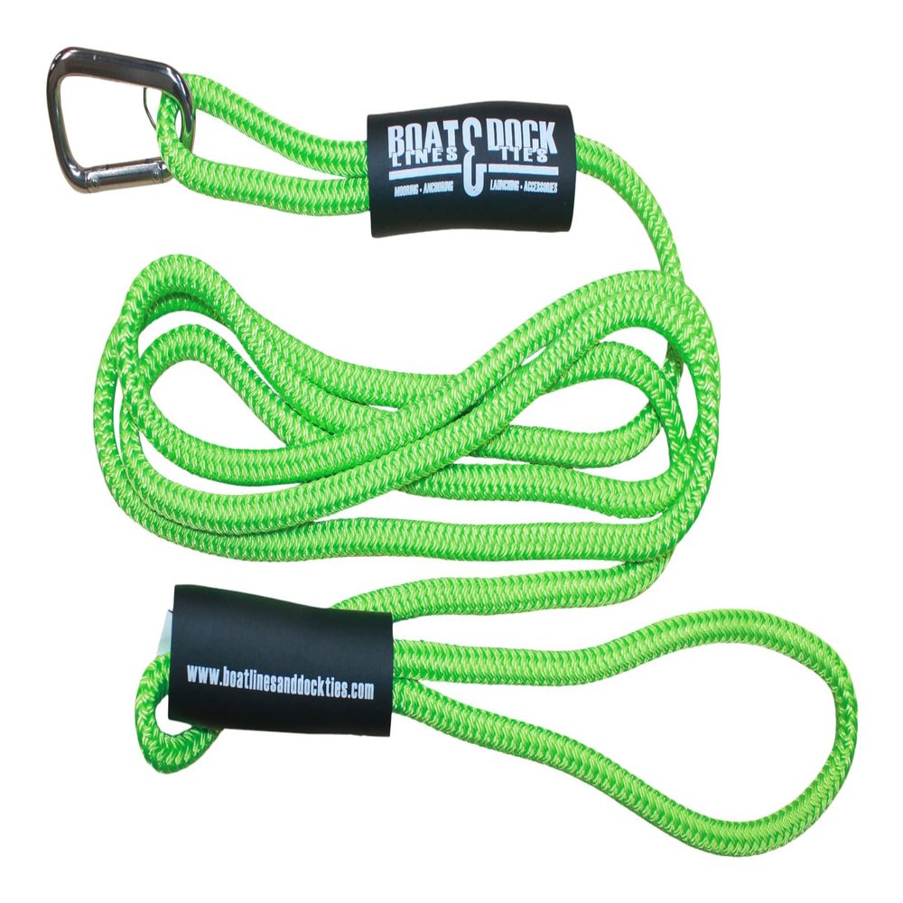 Boat Throw Rope- Double Braided Nylon Rope, Stitched Loops and Floats by Boat Lines and Dock Ties (Hiviz Green, Hook and Loop 25 feet)