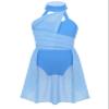 Daenrui Kids Girls Halter Neck Cutout Back Ballet Lyrical Dance Dress Latin Jazz Skating Costume Leotard Skirt Light Blue 8 Years view 1