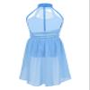 Daenrui Kids Girls Halter Neck Cutout Back Ballet Lyrical Dance Dress Latin Jazz Skating Costume Leotard Skirt Light Blue 8 Years view 2