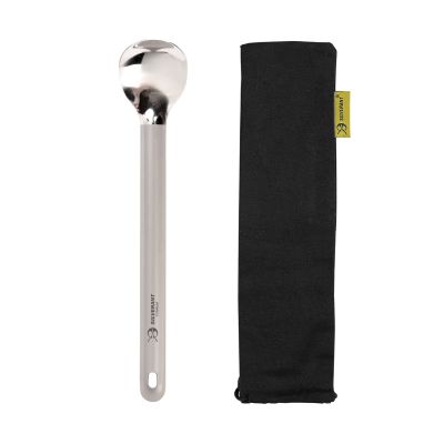 SILVERANT Titanium Long Handle Spoon with Polished Bowl, for Camping, Hiking & Backpacking, Extra Strong, Durable & Lightweight - 8.6 Long with Drawstring Case