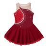 Agoky Big Girls' Kids Sparkly Ice Figure Skating Roller Skating Dress Gymnastic Tutu Skirted Leotard Costume Red 11-12 view 3