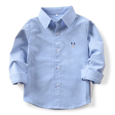OCHENTA Toddler Boys Oxford Easter Dress Shirts Button Down Long Sleeve Kids Casual Cute Rabbit Blue 90CM - 18 Months