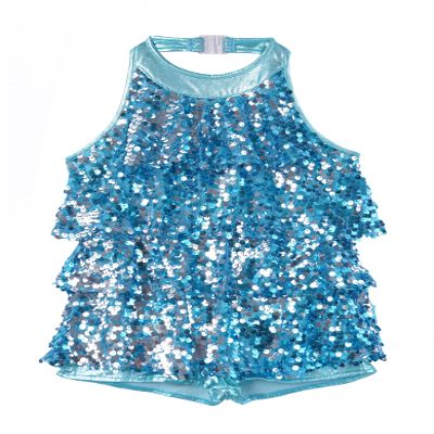 Daenrui Kids Girls Sparkly Sequined Dance Dress Leotard Jazz Latin Salsa Rumba Dance Performance Costume Blue 4 Years