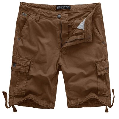 WenVen Men's Summer Cargo Shorts Cotton Carpenter Short, Coffee, 40