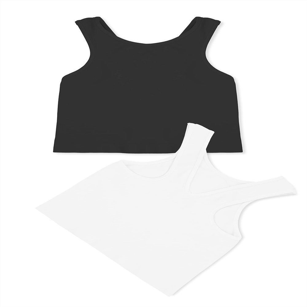 Kurve Premium Girls Seamless Supersoft Sleeveless Crop Tank Top - Stretchy Bra, UV UPF 50+ (Made in USA), Black/White Set, 9 Years-14 Years