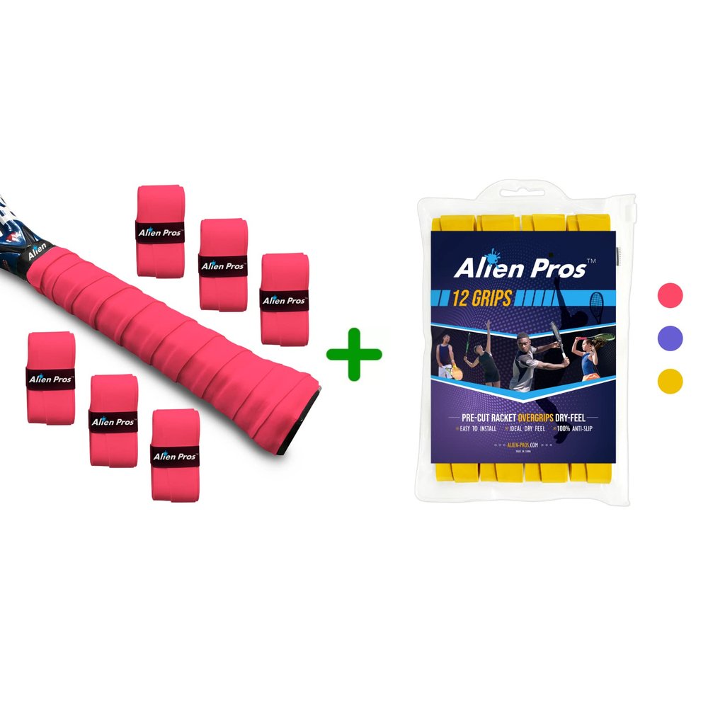 ALIEN PROS 18 Pack Red & Yellow Tennis Racket Grip Tape - Wrap Your Racquet for High Performance