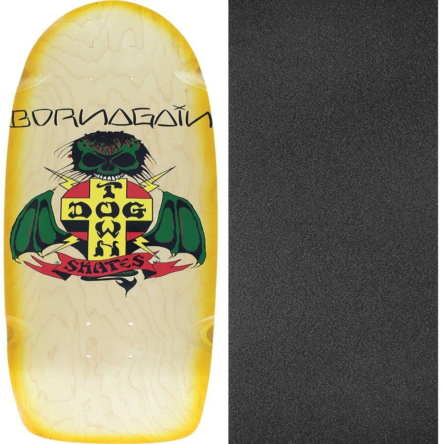 Dogtown Skateboards Born Again 70's Natural / Yellow Skateboard Deck - 8.37" x 30" with Black Magic Black Griptape - Bundle of 2 items