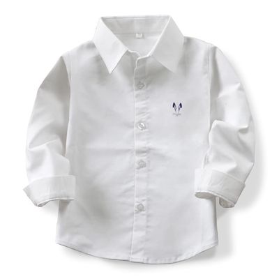 OCHENTA Toddler Boys Oxford Easter Dress Shirts Button Down Long Sleeve Kids Casual Cute Rabbit White 90CM - 18 Months