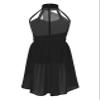 Daenrui Kids Girls Halter Neck Cutout Back Ballet Lyrical Dance Dress Latin Jazz Skating Costume Leotard Skirt Black 12 Years view 2