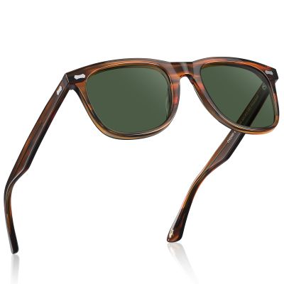 CARFIA Thick Polarized Sunglasses for Men UV400 Protection, Retro Square Hand-crafted Acetate Driving Shades CA5356