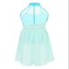 Daenrui Kids Girls Halter Neck Cutout Back Ballet Lyrical Dance Dress Latin Jazz Skating Costume Leotard Skirt Mint Green 10 Years view 2