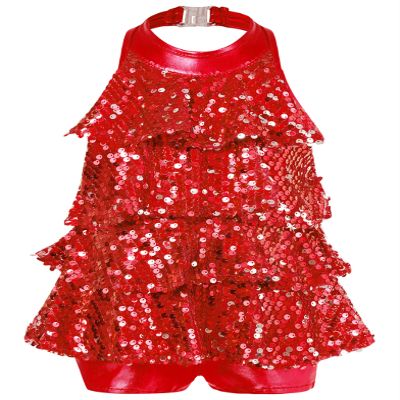 Hedmy Girls Sequined Halter Dance Dress Sleeveless Shiny Tassel Ballet Leotard Modern Latin Jazz Dance Wear Red 12 Years