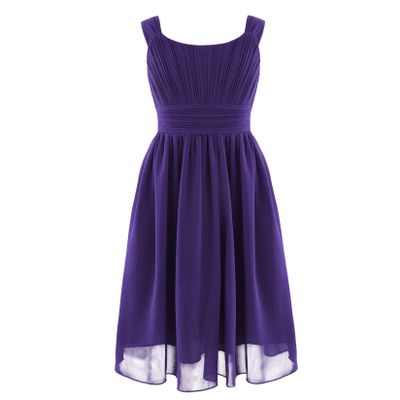 Daenrui Kids Girls Sleeveless Pleated Chiffon Flower Girl Wedding Bridesmaid Formal Party Dress Purple 10 Years