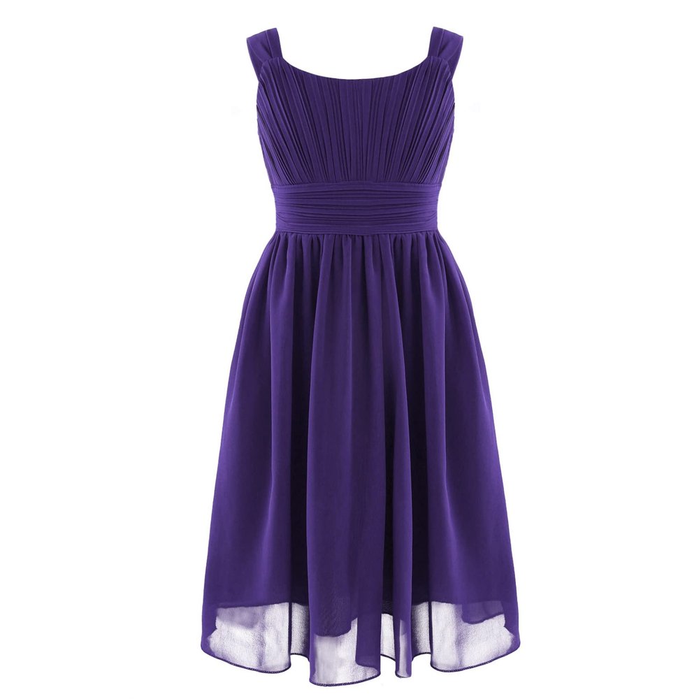 Daenrui Kids Girls Sleeveless Pleated Chiffon Flower Girl Wedding Bridesmaid Formal Party Dress Purple 10 Years