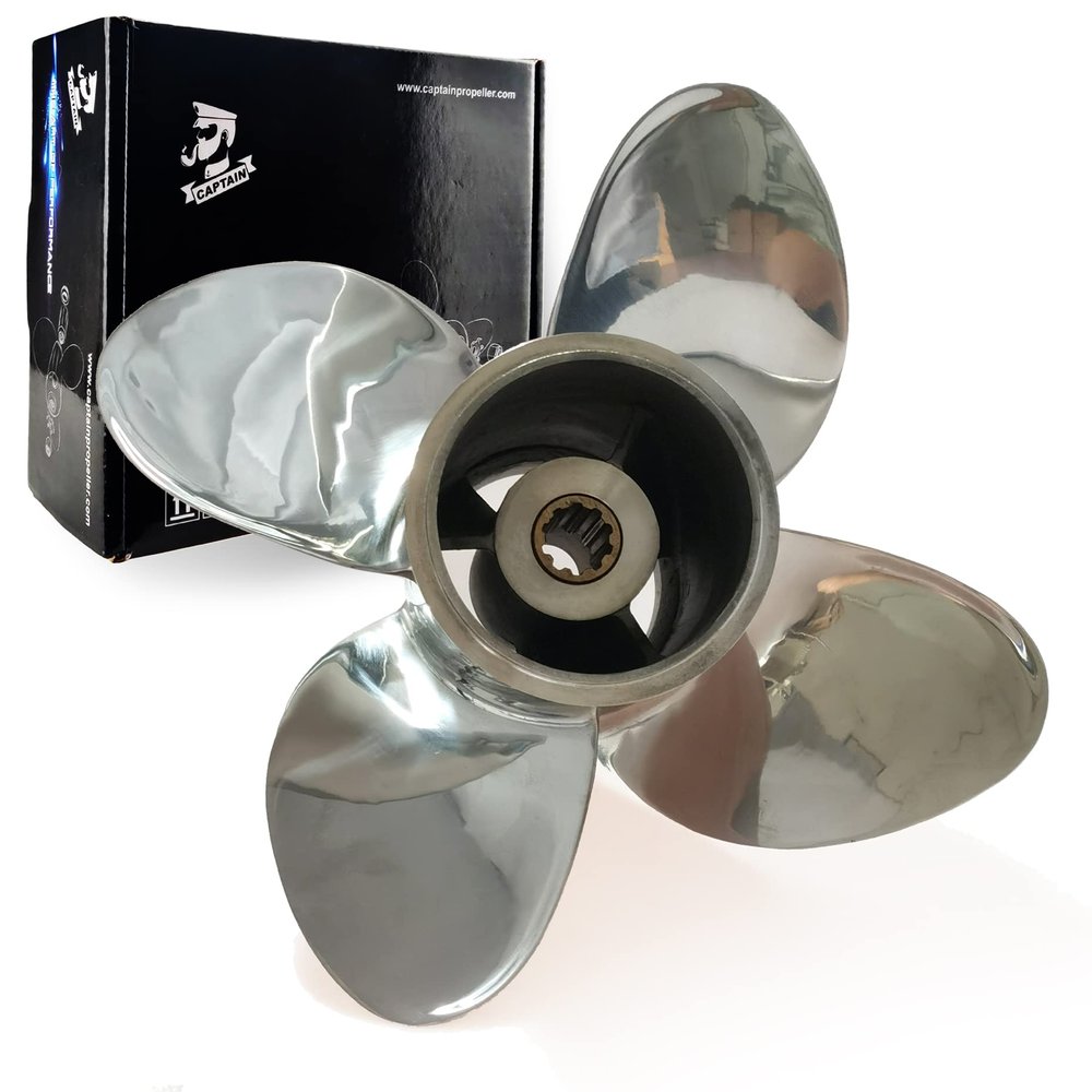 Boatman 9.9x9 Outboard Motor Propeller Stainless Steel fit Yamaha Boat Engines 20-30 Hp,10 Spline Tooth,RH,4 Blade