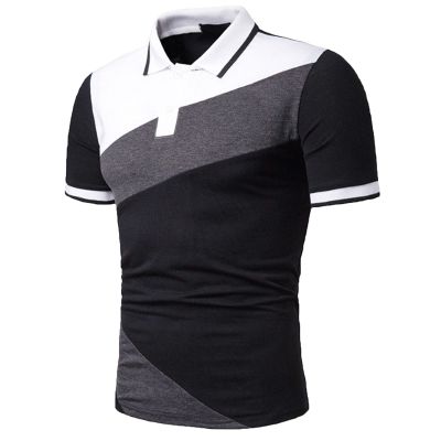Summer Polos Men Short Sleeve Slim Fit Muscle T Shirt Vintage Color Block Sports Athletic Patchwork Polo Golf Shirts A-Black