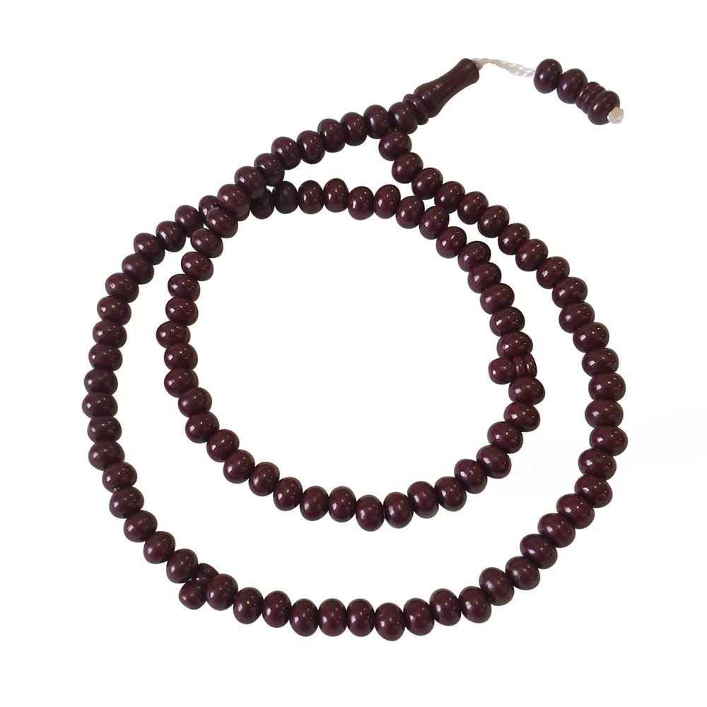 Islamic SUBHA Beads  Medium-Size Maroon Hard Monomer 7x8-mm 26-inch Simple Muslim 99-bd Tasbheeh Sibha Misbaha for Dhikr and Prayer Necklace
