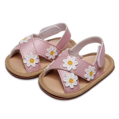 Infant Baby Girls Sandals with Flower Premium Soft Rubber Sole Anti-Slip Summer Toddler Flats First Walkers Shoes (Pink, 6-12Months)
