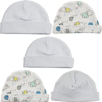 Bambini LS-0416 Boys Baby Cap - Blue White & Print - One Size - 5 per Pack