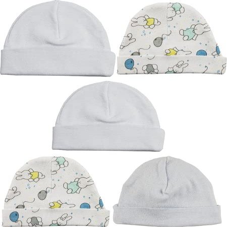 Bambini LS-0416 Boys Baby Cap - Blue White & Print - One Size - 5 per Pack