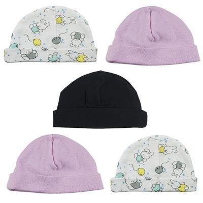Bambini LS-0327 Girls Baby Cap - Black Prints & Pink - One Size - 5 per Pack