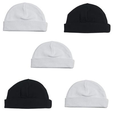 Bambini LS-0311 Boys Baby Cap White & Black - One Size - 5 per Pack