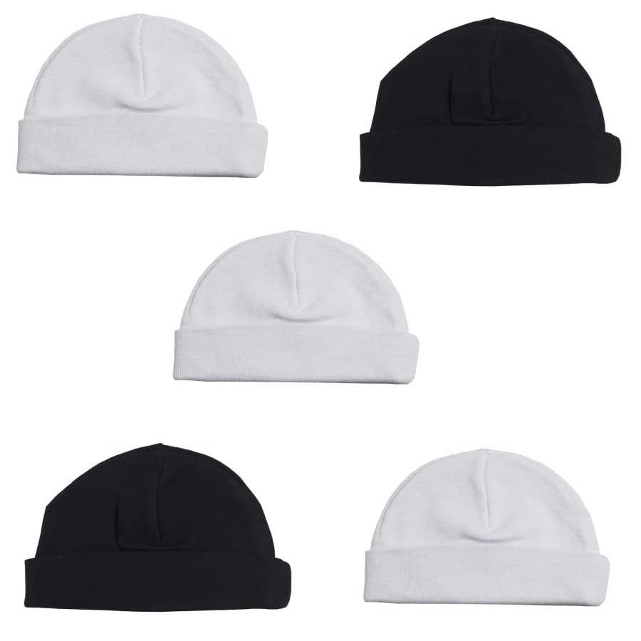 Bambini LS-0311 Boys Baby Cap White & Black - One Size - 5 per Pack