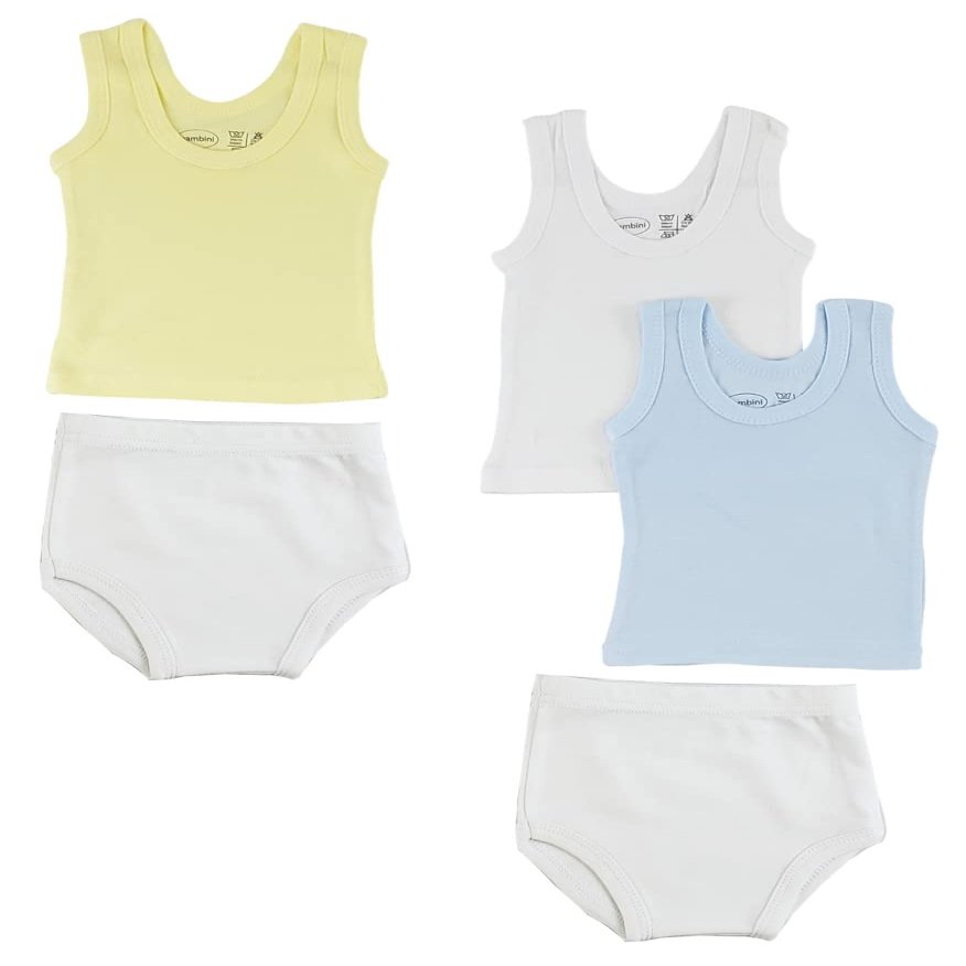Bambini CS-0528NB Boys Tank Tops & Training Pants White & Blue - Newborn - 5 per Pack