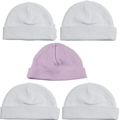 Bambini LS-0446 Girls Baby Cap Pink & White - One Size - 5 per Pack