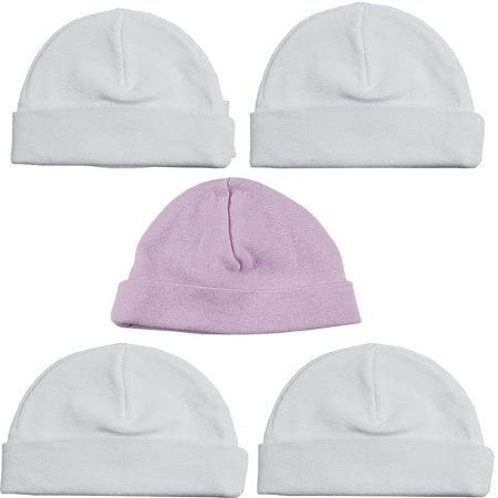 Bambini LS-0446 Girls Baby Cap Pink & White - One Size - 5 per Pack