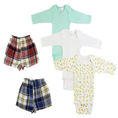 Bambini CS-0221S Infant Boys Long Sleeve One Piece & Boxer Shorts White & Yellow - Small - 5 per Pack