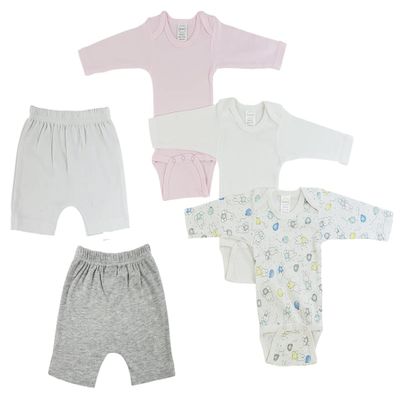 Bambini CS-0339M Infant Girls Long Sleeve Onezies & Shorts White & Grey - Medium - 5 per Pack