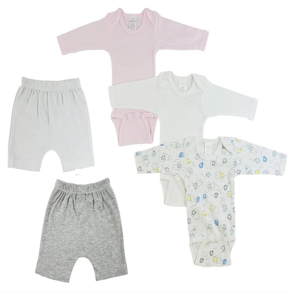 Bambini CS-0339M Infant Girls Long Sleeve Onezies & Shorts White & Grey - Medium - 5 per Pack