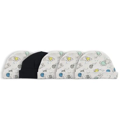 Bambini LS-0517 Baby Cap Black & Print - One Size - 5 per Pack