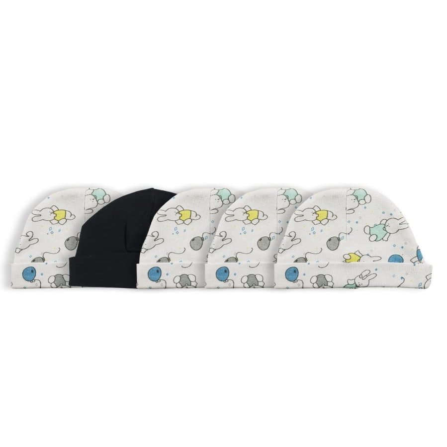 Bambini LS-0517 Baby Cap Black & Print - One Size - 5 per Pack