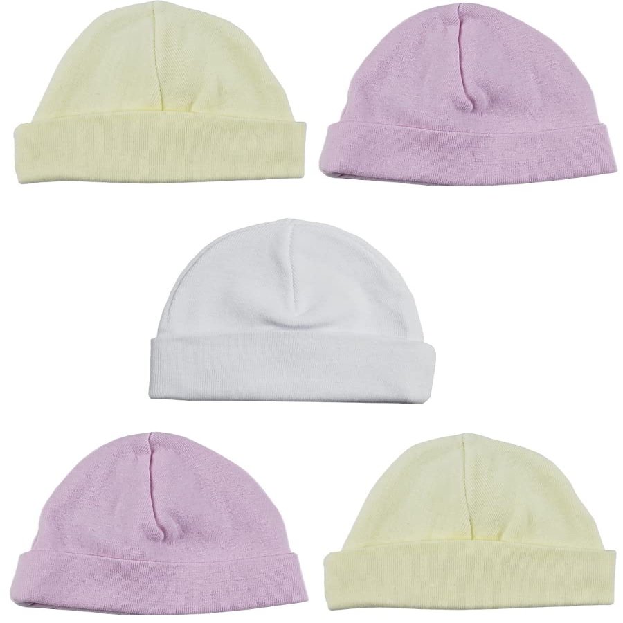 Bambini LS-0313 Girls Baby Cap - Pink Yellow & White - One Size - 5 per Pack