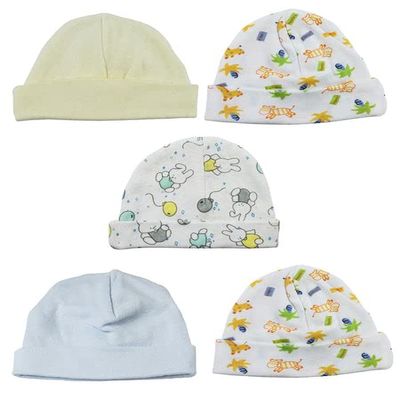 Bambini LS-0505 Boys Baby Caps - Blue White Yellow & Print - One Size - 5 per Pack