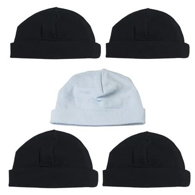 Bambini LS-0471 Boys Baby Caps Blue & Black - One Size - 5 per Pack