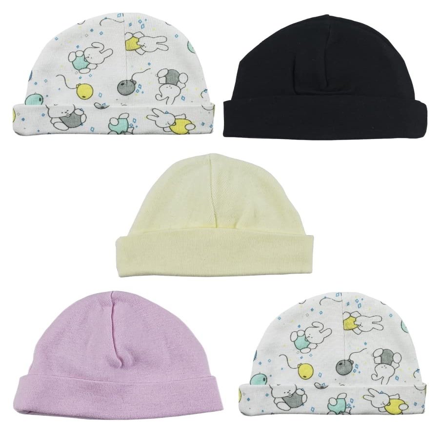 Bambini LS-0332 Girls Baby Cap - Pink White Black & Yellow - One Size - 5 per Pack