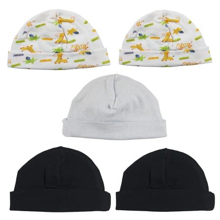 Bambini LS-0366 Boys Baby Cap - Blue Black & Prints - One Size - 5 per Pack