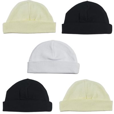 Bambini LS-0314 Beanie Baby Caps - White Black & Yellow - One Size - 5 per Pack