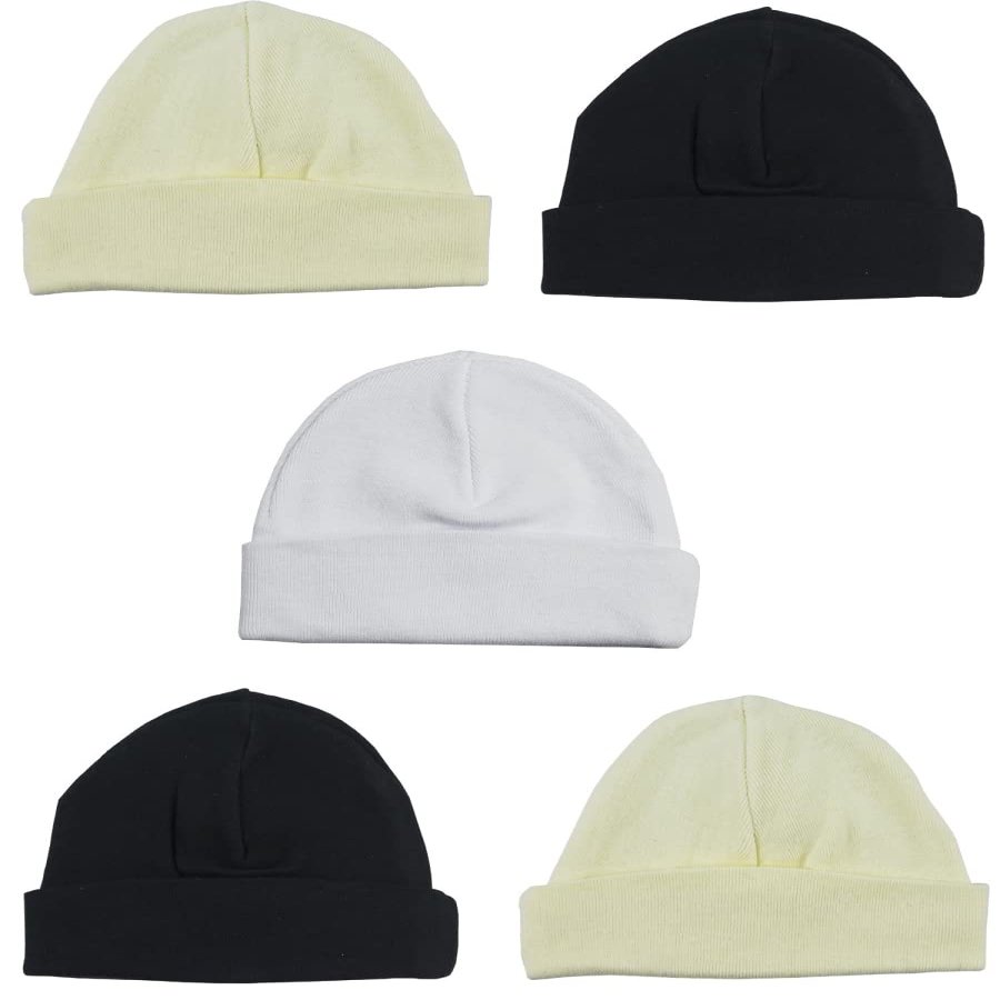 Bambini LS-0314 Beanie Baby Caps - White Black & Yellow - One Size - 5 per Pack