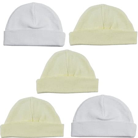 Bambini LS-0435 Beanie Baby Caps Yellow & White - One Size - 5 per Pack