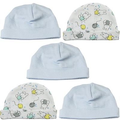 Bambini LS-0481 Boys Baby Caps Blue & Print - One Size - 5 per Pack