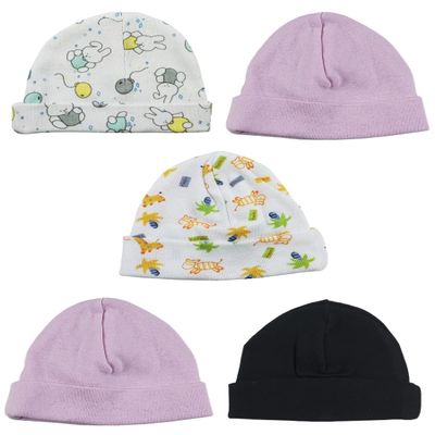 Bambini LS-0325 Girls Baby Cap - Black Prints & Pink - One Size - 5 per Pack