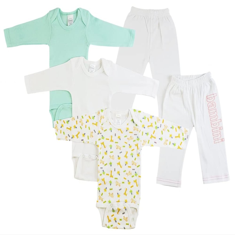 Bambini CS-0450L Infant Girls Long Sleeve Onezies & Track Sweat Pants White & Pink - Large - 5 per Pack